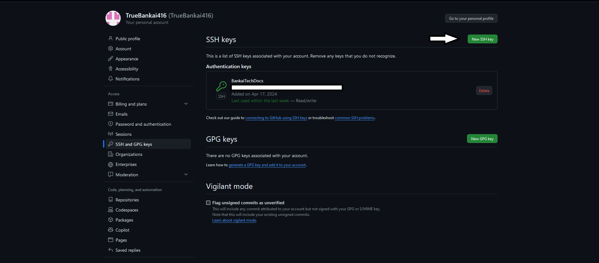 New SSH key