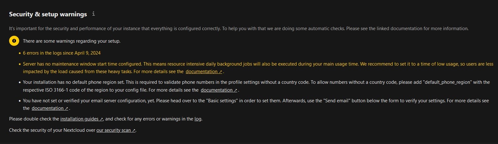 Nextcloud Warnings